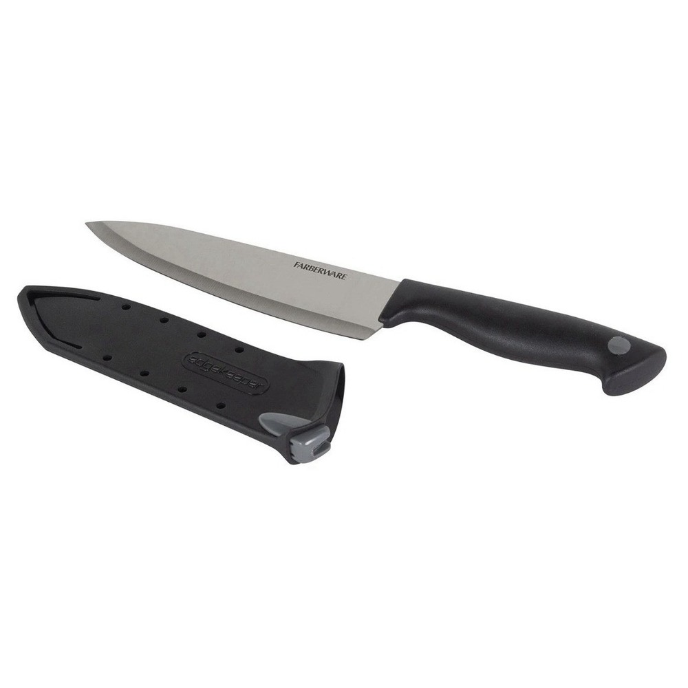 Farberware Chef Knife 6 inch EdgeKeeper Self-Sharpening Sleeve Black 530175 New